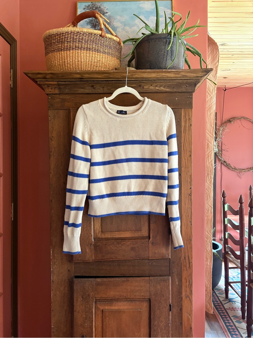GAP Cotton Rollneck Sweater with Blue Stripes